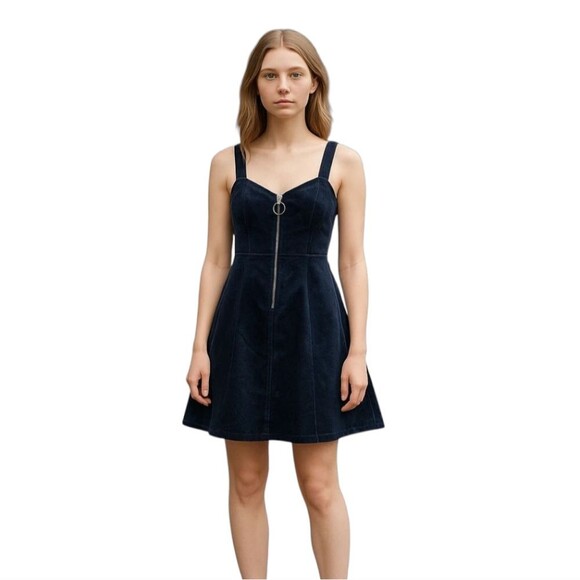 TOPSHOP NWT Black Velvet Mini Dress Front Zipper sz 8 Classy City Preppy Office - Picture 1 of 9